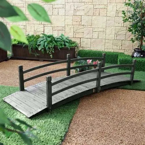 8-Foot Weather-Resistant Garden Bridge With Handrails – Dark Wood Finish 1