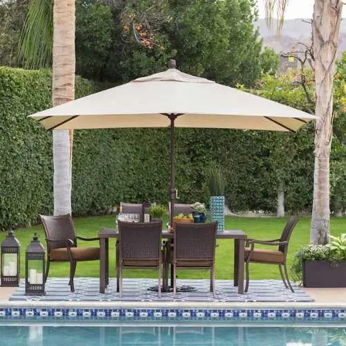 8' X 11' Rectangle Patio Umbrella – Bronze Pole & Beige Canopy For Outdoor Shade 1