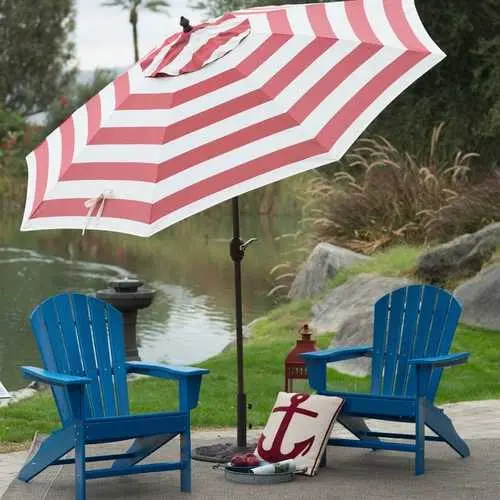 9-Foot Coral-And-White Striped Patio Umbrella With Tilt & Crank Mechanism 1