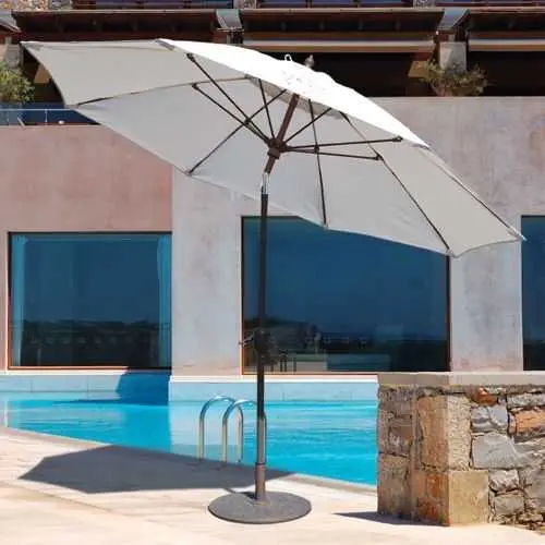 9-Foot Outdoor Umbrella – Khaki Polyester Canopy With Bronze Tilt Pole & Push-Button Control 1