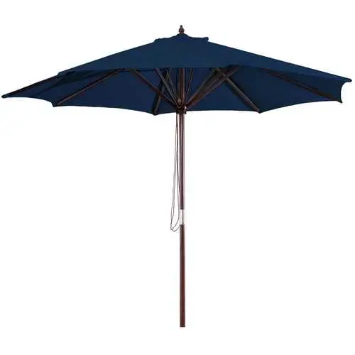 9-Foot Pulley-Operated Patio Umbrella – Navy Blue Canopy On Sturdy Wood Frame 1