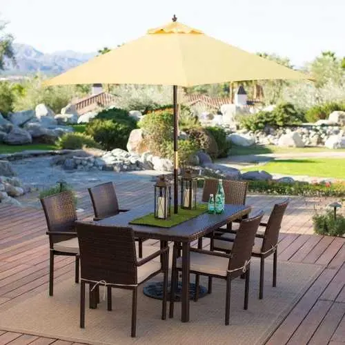 9-Foot Wooden Market-Style Patio Umbrella With Yellow Canopy 1