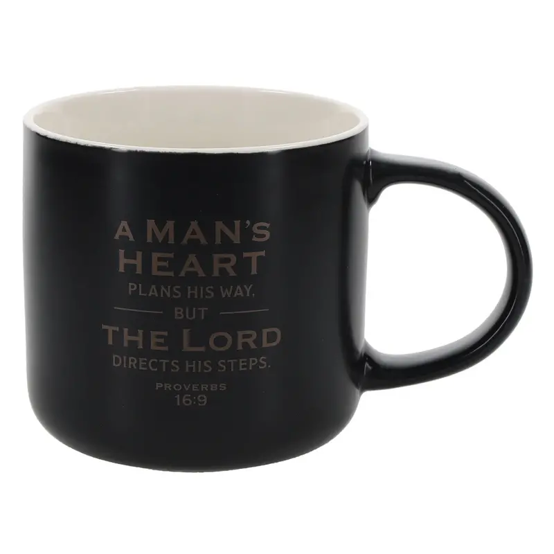 'A Man'S Heart Plans His Way, But The Lord Directs His Steps' Matte Black Ceramic Mug 1