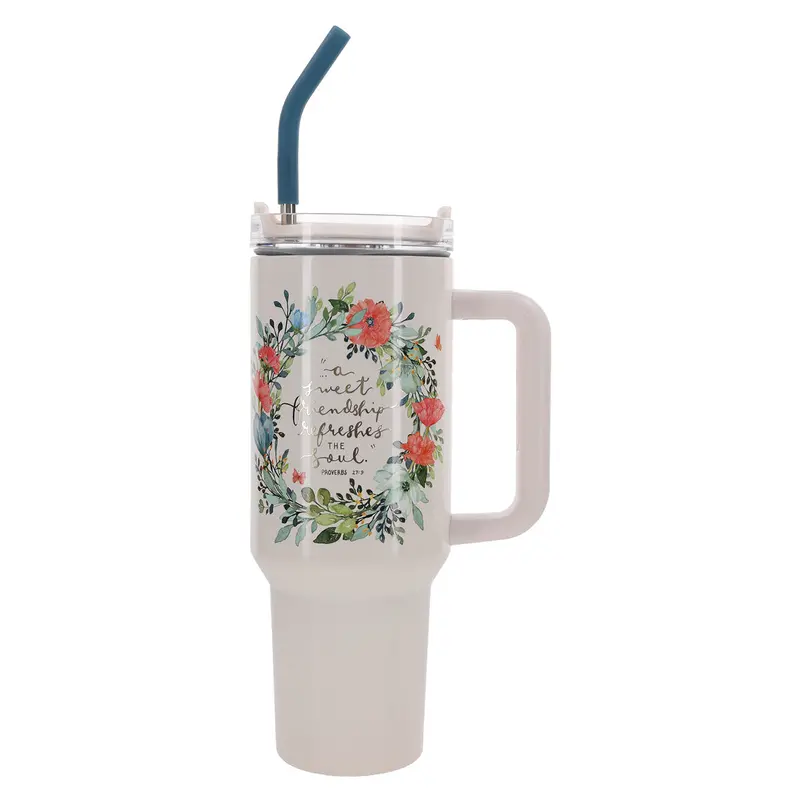 'A Sweet Friendship Refreshes The Soul' Stainless Steel Tumbler – Double-Walled Mug With Straw 1