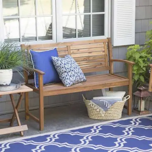 Acacia Wood Garden Bench – 4-Foot Slat Back Patio Armchair 1