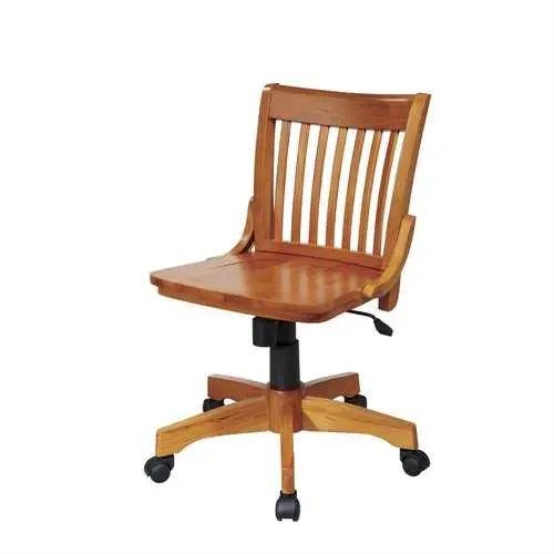 Adjustable Armless Banker’S Chair – Solid Wood Seat Height Control 1