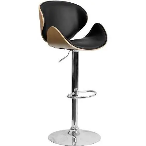 Adjustable Black Vinyl Barstool – Ergonomic Curved Seat And Backrest 1