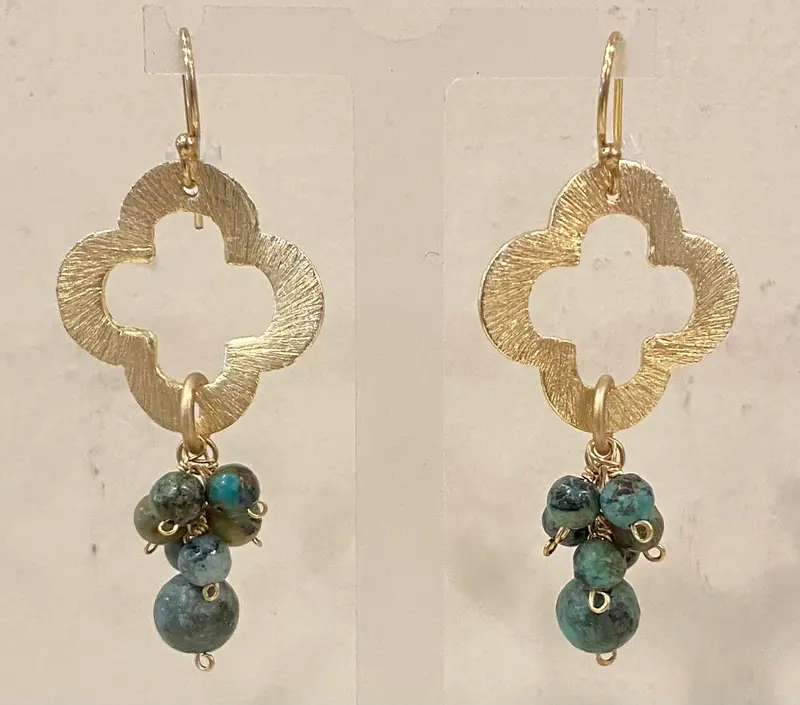 African Turquoise Quartz Quatrefoil Stud Earrings 1
