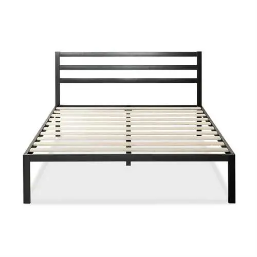 All-Metal Full Platform Bed – Integrated Headboard & Natural Wood Slats 1