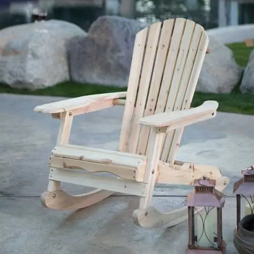 All-Weather Natural Adirondack Rocking Chair For Patio Or Porch 1