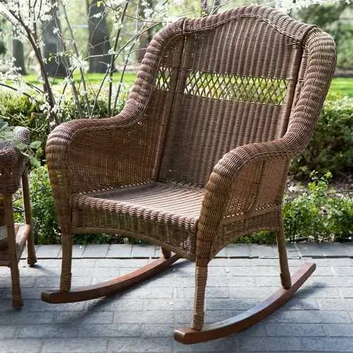 All-Weather Walnut Resin Wicker Rocking Chair For Patio Or Porch 1