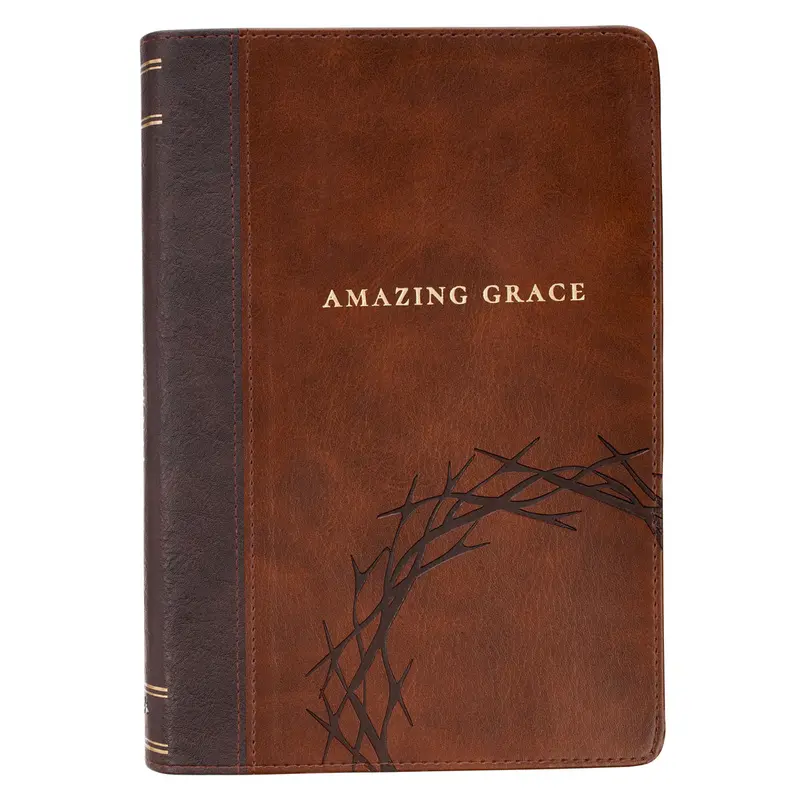 Amazing Grace Journal: Crown Of Thorns Design, Two-Tone Brown Faux Leather 1