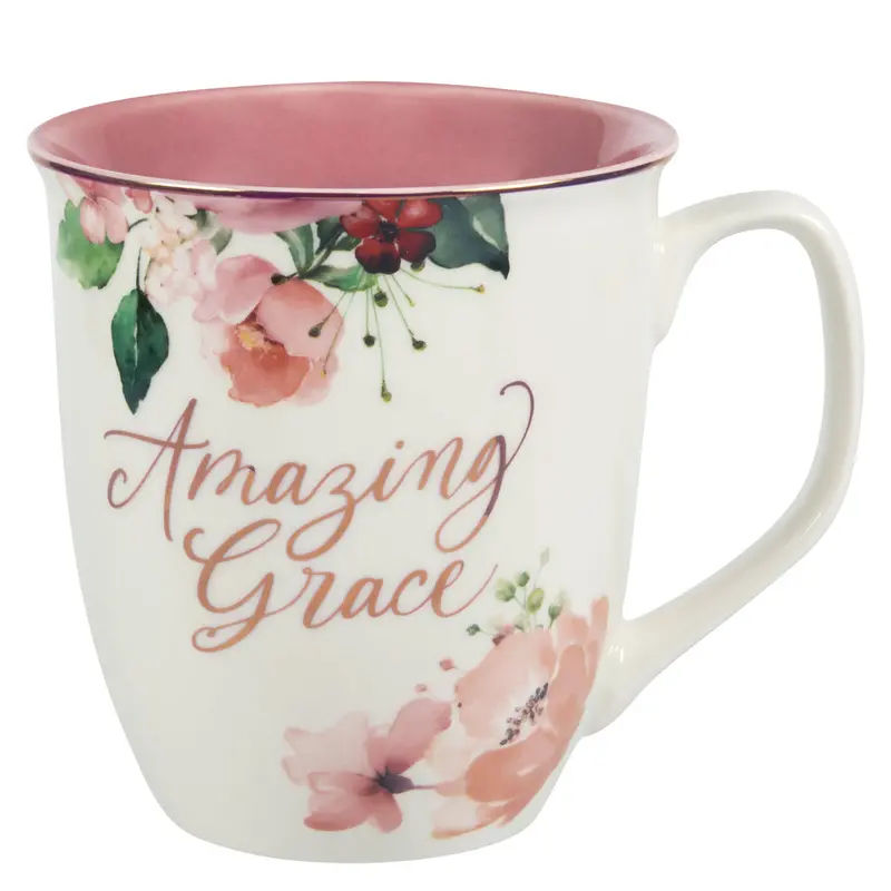 Amazing Grace: Pink-Interior Floral Ceramic Mug 1