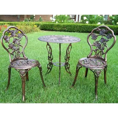 Antique Bronze Bistro Set (3-Piece) Featuring Elegant Rose Motifs 1