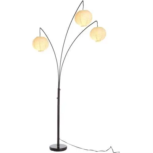 Antique Bronze Floor Lamp – Triple Rice Paper Arch Sphere Design 1