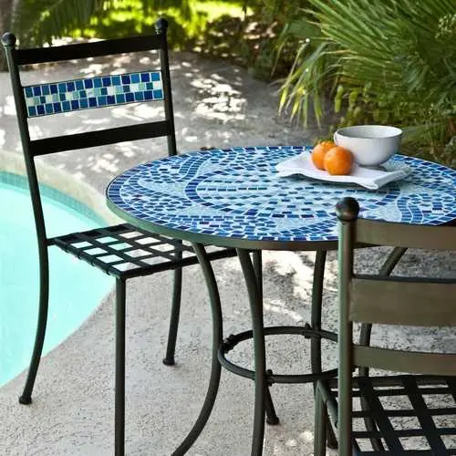 Aqua Blue Mosaic-Tile Outdoor Bistro Set – 3-Piece Patio Furniture Ensemble 1
