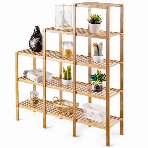 Bamboo 5-Tier Adjustable Bookshelf And Plant Stand 1