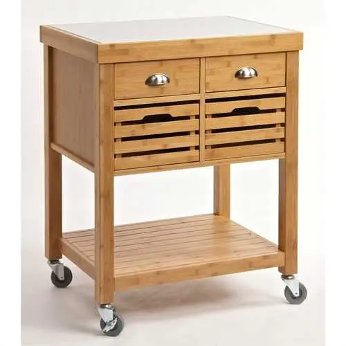 Bamboo And Stainless Steel Kitchen Island Cart With Smooth-Rolling Casters 1