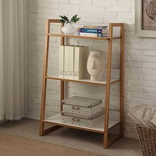Bamboo-And-White 3-Shelf Modern Bookcase With Clean Lines 1