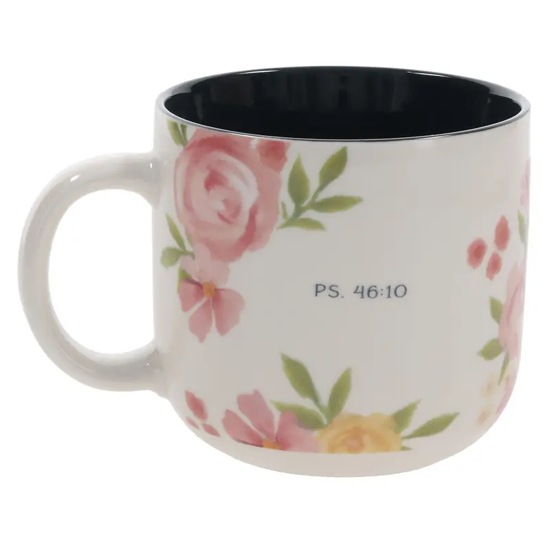'Be Still And Know That I Am God' White Ceramic Mug With Navy Interior Accent 2