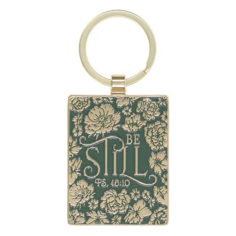 'Be Still' Minimalist Metal Keychain – Elegant Scripture Accent 1