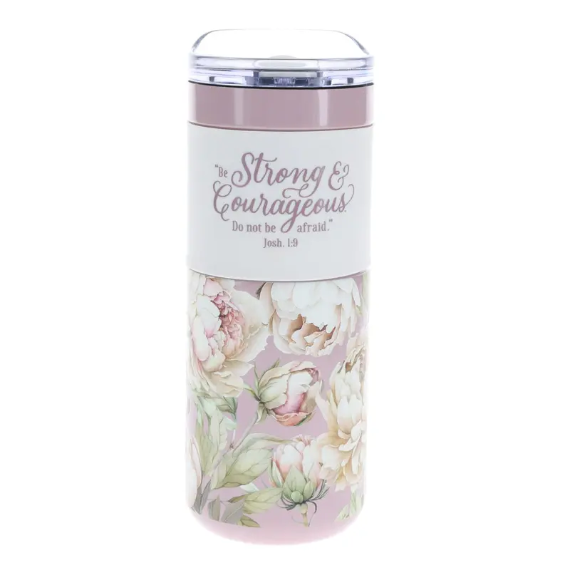 'Be Strong And Courageous, Do Not Be Afraid' Floral-Print Stainless Steel Travel Tumbler 1