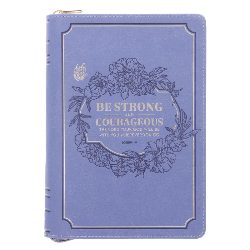 'Be Strong And Courageous' Journal – Purple Faux Leather With Zip Closure 1