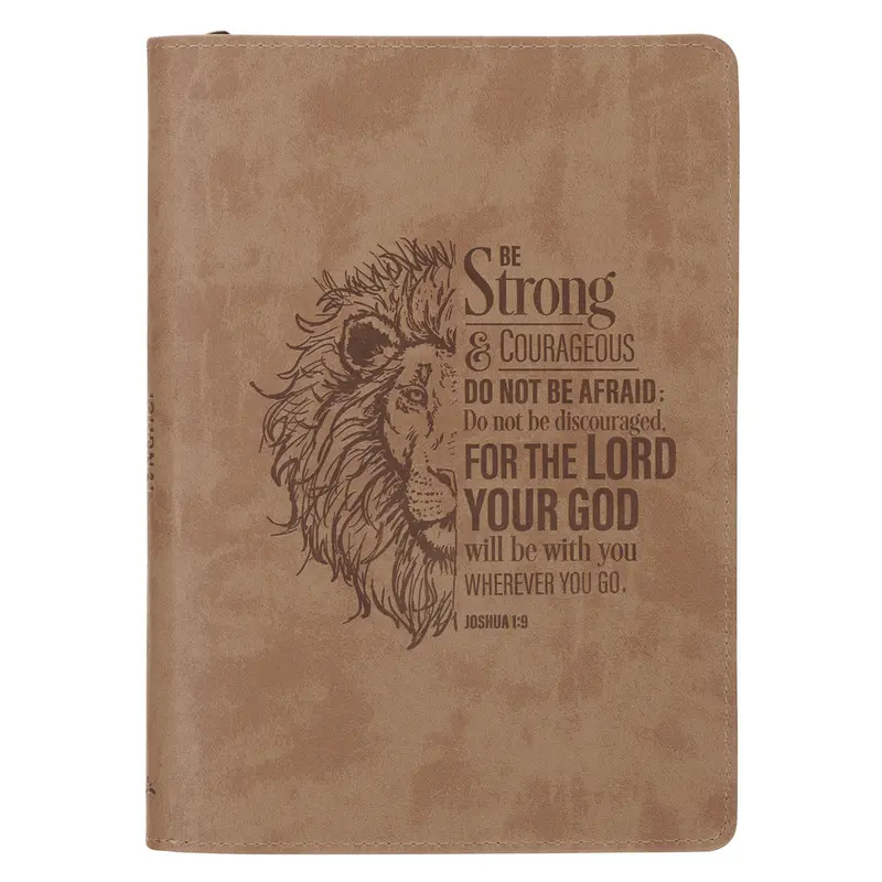 'Be Strong And Courageous' Lion-Print Zipped Faux Leather Journal 1