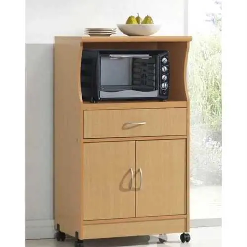 Beech Wood Microwave Cart – Mobile Kitchen Station With Drawer Storage 1