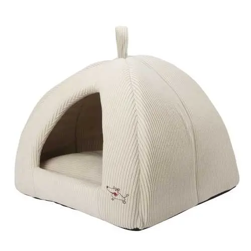Beige Dome Dog Bed – Machine-Washable Medium-Sized Canine Tent Nest 1