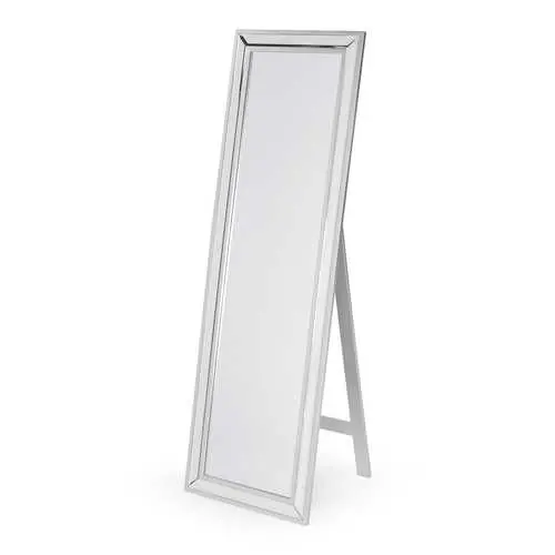Beveled Art Deco Floor Mirror – Classic Silver-Frame Easel Stand Design 1