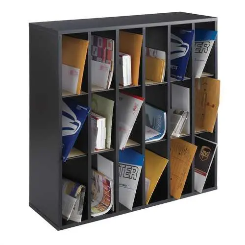 Black 18-Slot Wooden Mail Sorter Organizer For Office Or Entryway 1