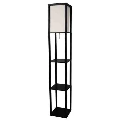 Black 3-Shelf Floor Lamp – Contemporary Standing Light With Linen Drum Shade 1