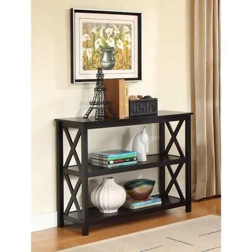Black 3-Tier Sofa Table With Open Shelving For Living Room Storage 1