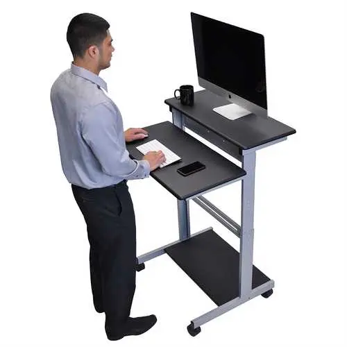 Black 32-Inch Height-Adjustable Standing Desk With Silver Steel Base 1