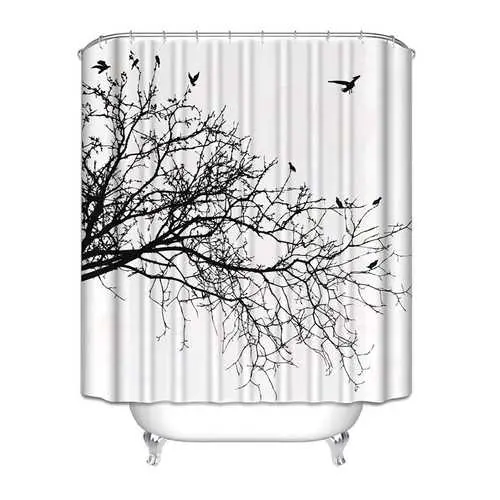 Black-And-White Birds-In-Trees Shower Curtain – Polyester Fabric 1