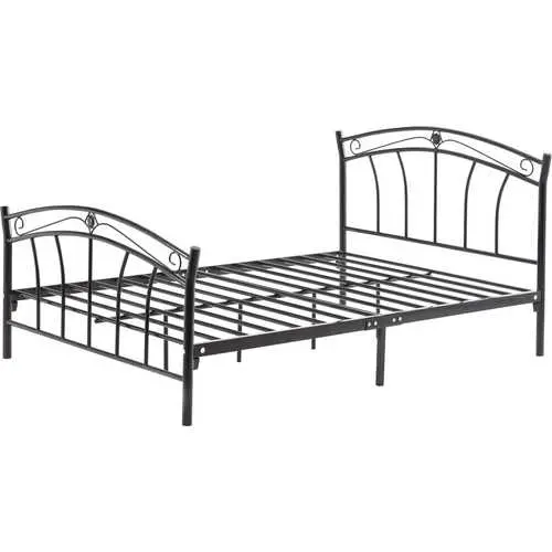 Black Curved Metal Platform Bed – Full Size With Sculpted Headboard And Footboard 1