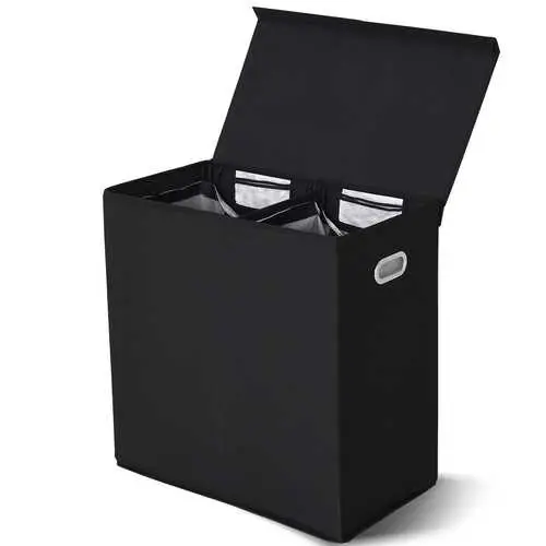 Black Dual-Compartment Laundry Hamper With Removable Fabric Bins 1