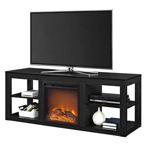 Black Electric Fireplace Tv Stand – 2-In-1 Media Console With Flame Effect 1