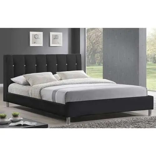 Black Faux Leather Queen Platform Bed – Minimalist Upholstered Design 1