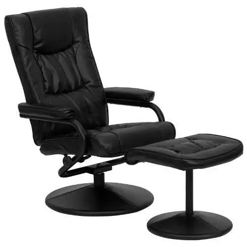 Black Faux Leather Swivel Recliner – Includes Matching Ottoman & Smooth Rotation Base 1