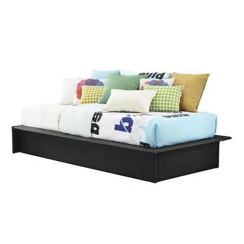 Black Faux Leather Twin Platform Bed – Low-Profile With Wood Slats 1