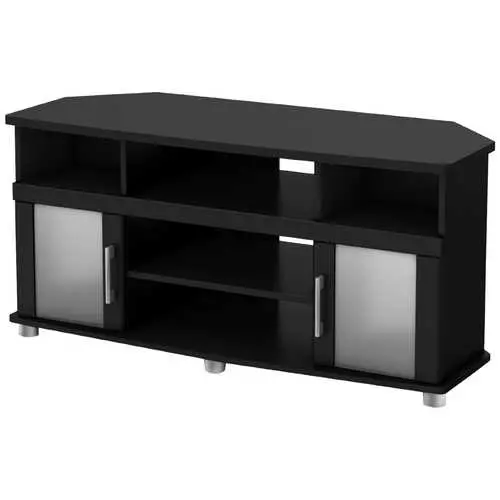 Black Frosted-Glass Corner Tv Stand For Living Room Entertainment 1