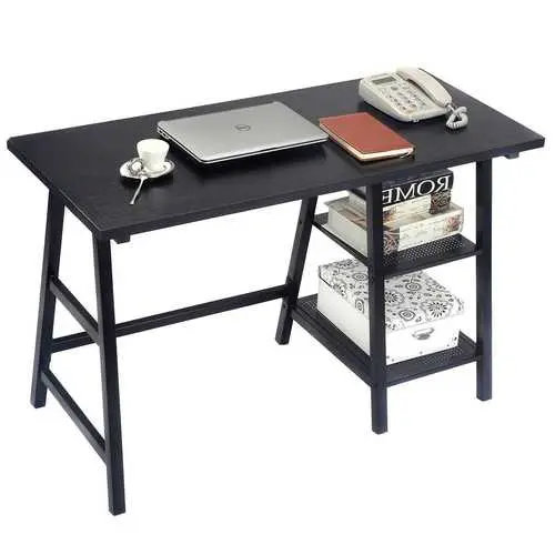 Black Home Office Desk – Compact Laptop Writing Table With Clean Contemporary Lines 1
