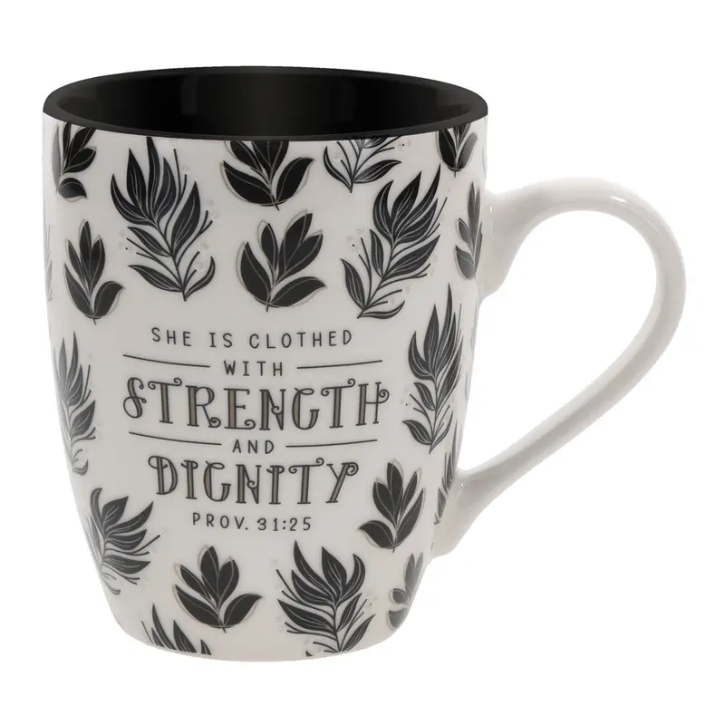 Black-Interior Ceramic Mug: 'She Is Clothed With Strength And Dignity' 1