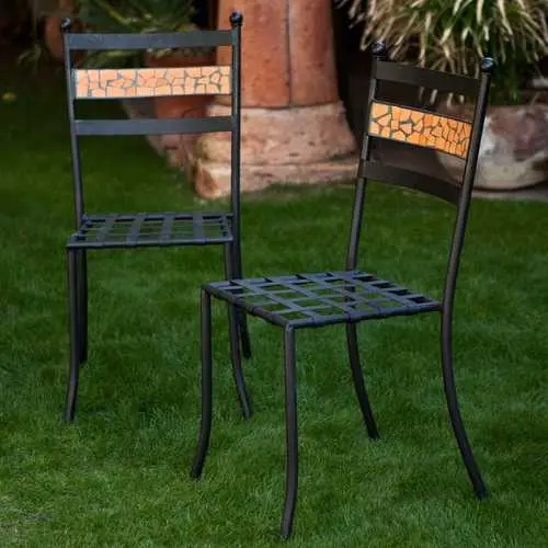 Black Iron Bistro Chair Set – 2-Piece Outdoor Patio Dining With Terracotta Accents 1