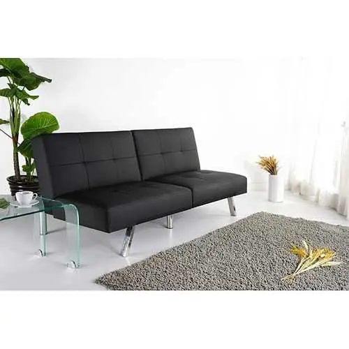 Black Leatherette Click-Clack Futon – Foldable Sofa Bed With Smooth Conversion Mechanism 1