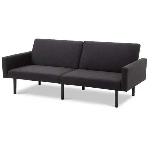 Black Linen Split-Back Futon Sofa Bed 1