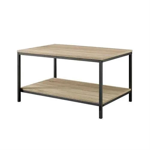 Black Metal Coffee Table – Oak-Finished Top With Lower Shelf For Storage 1
