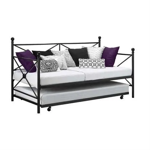 Black Metal Contemporary Twin Daybed With Hidden Trundle Bed 1